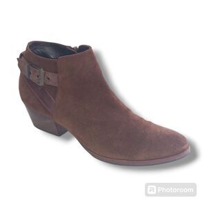 Aquatalia Farin Suede Side Zip Ankle Booties-Size 8.5-Weatherproof-Block Heel